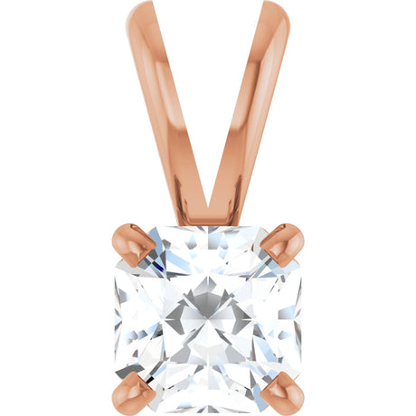 14K Gold Asscher Natural Diamond Solitaire Pendant - Rose Gold