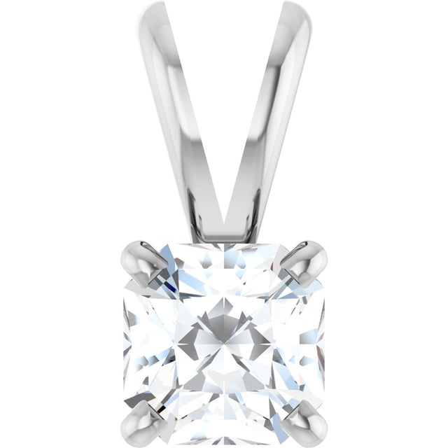 14K Gold Asscher Natural Diamond Solitaire Pendant - White Gold