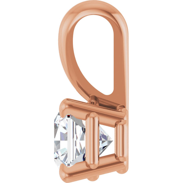 14K Gold Asscher Natural Diamond Solitaire Pendant - Rose Gold - view 3