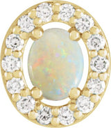14K Gold Natural White Opal Oval Rose-Cut Halo-Style Pendant - Yellow Gold
