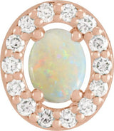 14K Gold Natural White Opal Oval Rose-Cut Halo-Style Pendant - Rose Gold