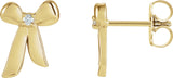 14K Gold Round Natural Diamond Accented Bow Earrings - Yellow Gold