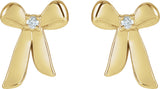 14K Gold Round Natural Diamond Accented Bow Earrings - Yellow Gold - view 2