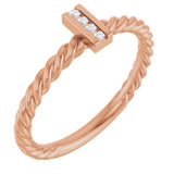 14K Gold Round Natural Diamond Accented Rope Ring - Rose Gold