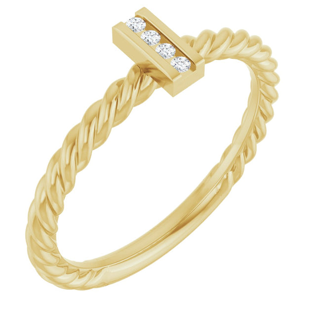 14K Gold Round Natural Diamond Accented Rope Ring - Yellow Gold