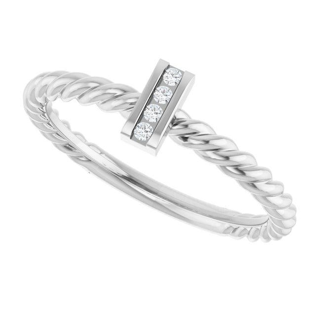 Platinum Round Natural Diamond Accented Rope Ring - view 5