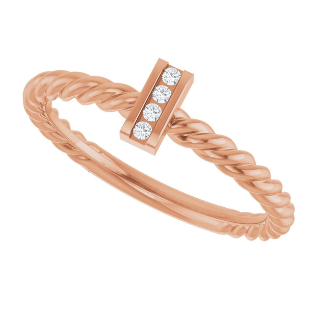 14K Gold Round Natural Diamond Accented Rope Ring - Rose Gold - view 5