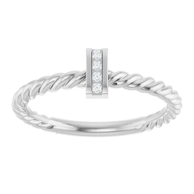14K Gold Round Natural Diamond Accented Rope Ring - White Gold - view 3