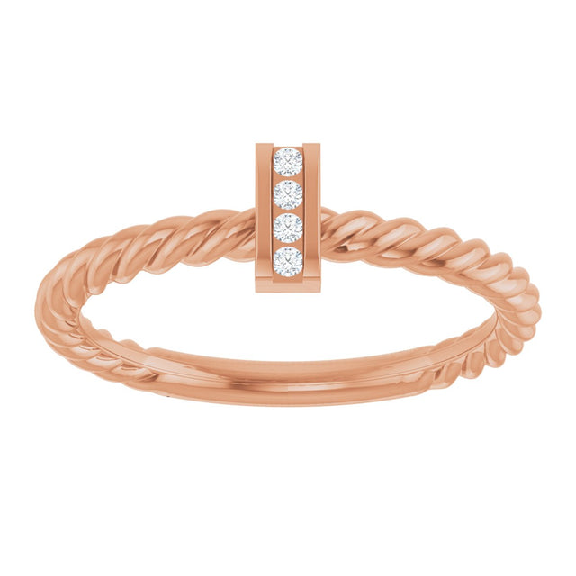14K Gold Round Natural Diamond Accented Rope Ring - Rose Gold - view 3