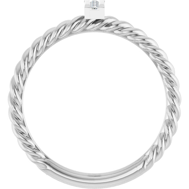 Platinum Round Natural Diamond Accented Rope Ring - view 2