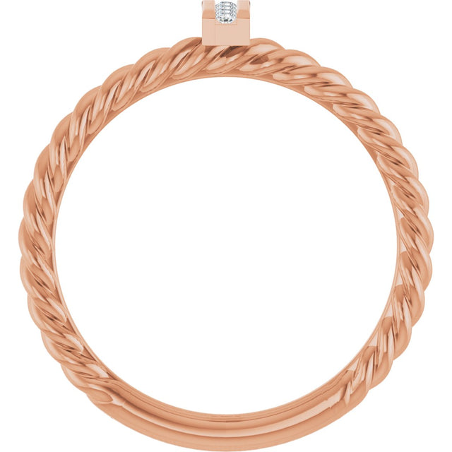 14K Gold Round Natural Diamond Accented Rope Ring - Rose Gold - view 2