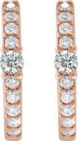 14K Gold Round Natural Diamond Accented Hoop Earrings – 2mm Stones - Rose Gold - view 2