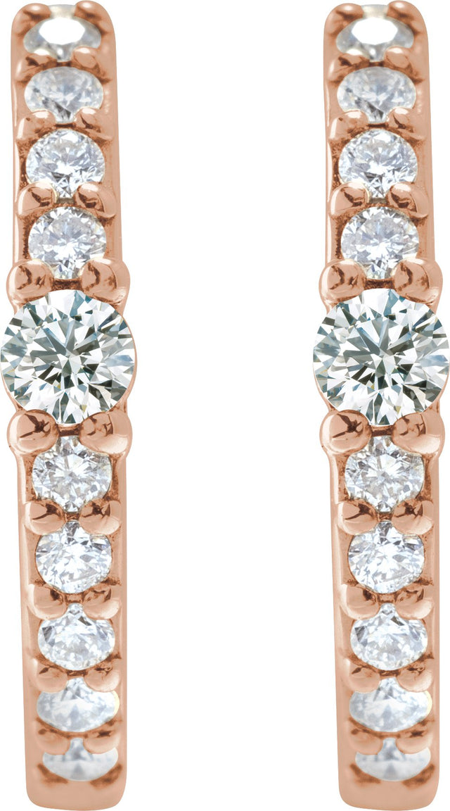 14K Gold Round Natural Diamond Accented Hoop Earrings – 2mm Stones - Rose Gold - view 2