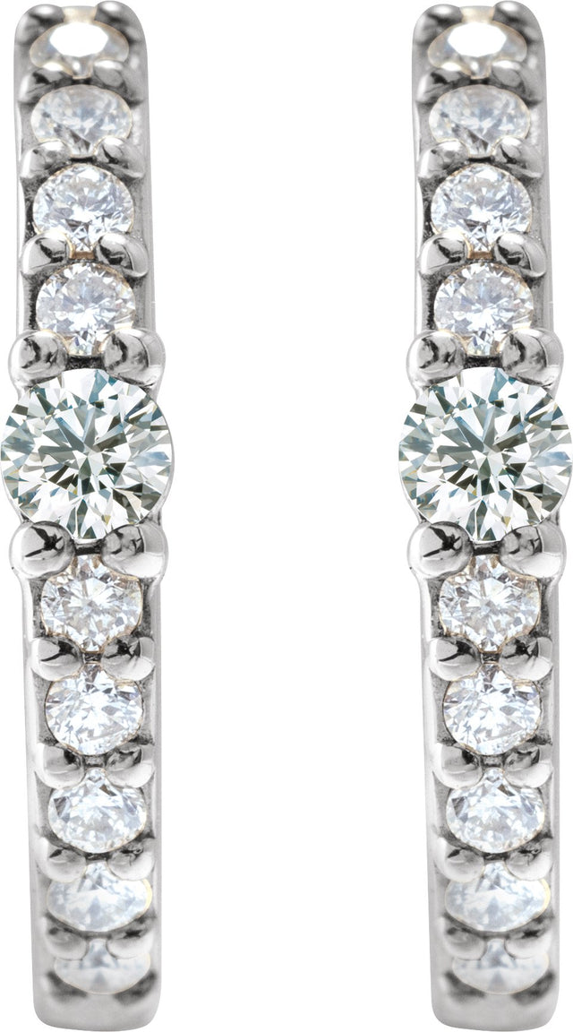 14K Gold Round Natural White Sapphire Accented Hoop Earrings - White Gold - view 2