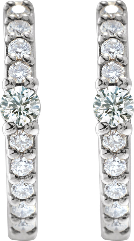 Platinum Round Natural Diamond Accented Hoop Earrings – 2mm Stones - view 2