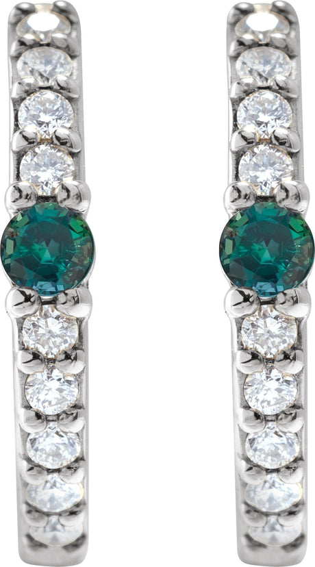 Platinum Round Lab-Grown Alexandrite Accented Hoop Earrings – 2mm Stones - view 2