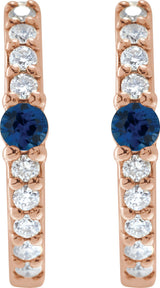 14K Gold Round Natural Blue Sapphire Accented Hoop Earrings – 2mm Stones - Rose Gold - view 2