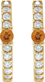 14K Gold Round Natural Citrine Accented Hoop Earrings – 2mm Stones - Yellow Gold - view 2