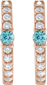14K Gold Round Natural Blue Zircon Accented Hoop Earrings – 2mm Stones - Rose Gold - view 2