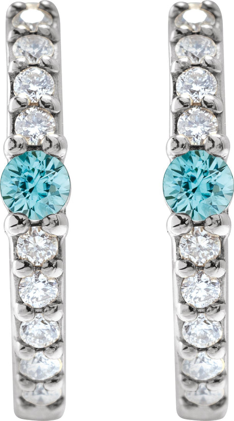 Platinum Round Natural Blue Zircon Accented Hoop Earrings – 2mm Stones - view 2