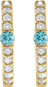 14K Gold Round Natural Blue Zircon Accented Hoop Earrings – 2mm Stones - Yellow Gold - view 2
