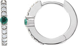 Platinum Round Natural Emerald Accented Hoop Earrings – 2mm Stones