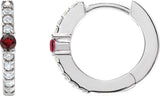 Platinum Round Natural Mozambique Garnet Accented Hoop Earrings – 2mm Stones