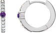 Platinum Round Natural Amethyst Accented Hoop Earrings – 2mm Stones