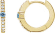 14K Gold Round Natural Aquamarine Accented Hoop Earrings – 2mm Stones - Yellow Gold