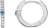 Platinum Round Natural Aquamarine Accented Hoop Earrings – 2mm Stones
