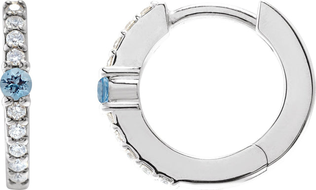 Platinum Round Natural Aquamarine Accented Hoop Earrings – 2mm Stones