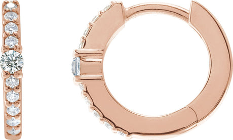 14K Gold Round Natural White Sapphire Accented Hoop Earrings - Rose Gold