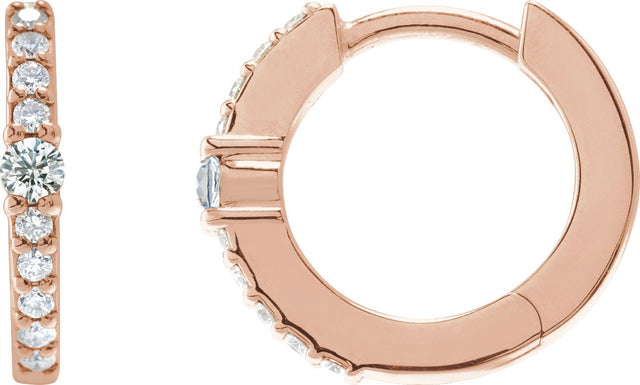 14K Gold Round Natural Diamond Accented Hoop Earrings – 2mm Stones - Rose Gold
