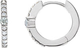 14K Gold Round Natural Diamond Accented Hoop Earrings – 2mm Stones - White Gold