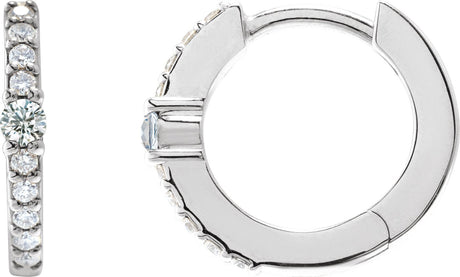 Platinum Round Natural White Sapphire Accented Hoop Earrings