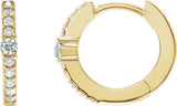 14K Gold Round Natural Diamond Accented Hoop Earrings – 2mm Stones - Yellow Gold