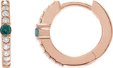 14K Gold Round Natural Alexandrite Accented Hoop Earrings – 2mm Stones - Rose Gold