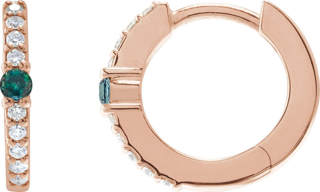 14K Gold Round Lab-Grown Alexandrite Accented Hoop Earrings – 2mm Stones - Rose Gold
