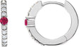 Platinum Round Natural Ruby Accented Hoop Earrings – 2mm Stones