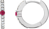 Platinum Round Natural Ruby Accented Hoop Earrings – 2mm Stones