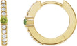 14K Gold Round Natural Peridot Accented Hoop Earrings – 2mm Stones - Yellow Gold