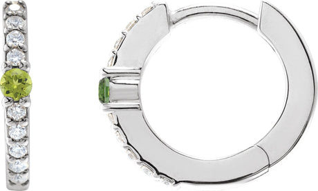 Platinum Round Natural Peridot Accented Hoop Earrings – 2mm Stones