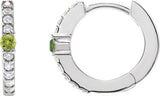 14K Gold Round Natural Peridot Accented Hoop Earrings – 2mm Stones - White Gold