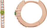 14K Gold Round Natural Peridot Accented Hoop Earrings – 2mm Stones - Rose Gold