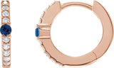 14K Gold Round Lab-Grown Blue Sapphire Accented Hoop Earrings – 2mm Stones - Rose Gold