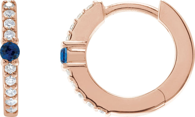 14K Gold Round Natural Blue Sapphire Accented Hoop Earrings – 2mm Stones - Rose Gold