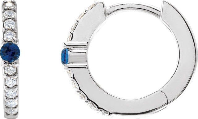 Platinum Round Natural Blue Sapphire Accented Hoop Earrings – 2mm Stones