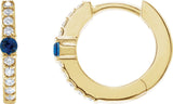 14K Gold Round Natural Blue Sapphire Accented Hoop Earrings – 2mm Stones - Yellow Gold