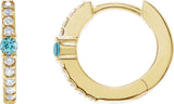 14K Gold Round Natural Blue Zircon Accented Hoop Earrings – 2mm Stones - Yellow Gold