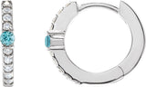 Platinum Round Natural Blue Zircon Accented Hoop Earrings – 2mm Stones